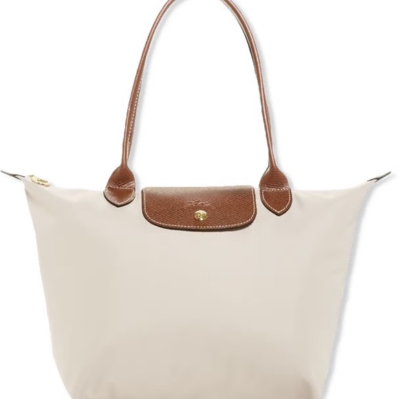 Longchamp Handbags - Longchamp Le Pliage Beige Tote with Brown Leather Trim
